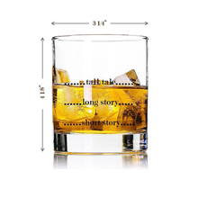 Load image into Gallery viewer, Short Tumbler Cocktail Glass - Tall Tale, Long Story, Short Story / FLY PAPER PRODUCTS
